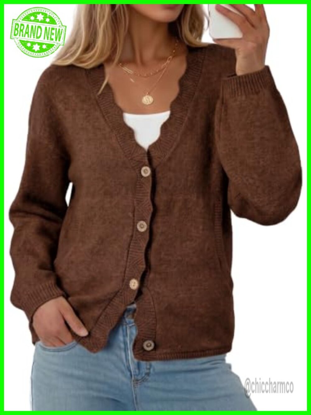 Oversized Knit Cardigan Button Up Sweater with Pockets